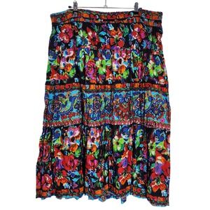 Vintage 90s Y2K Floral Lined Cotton Tiered Maxi Skirt Boho Colorful Womens M